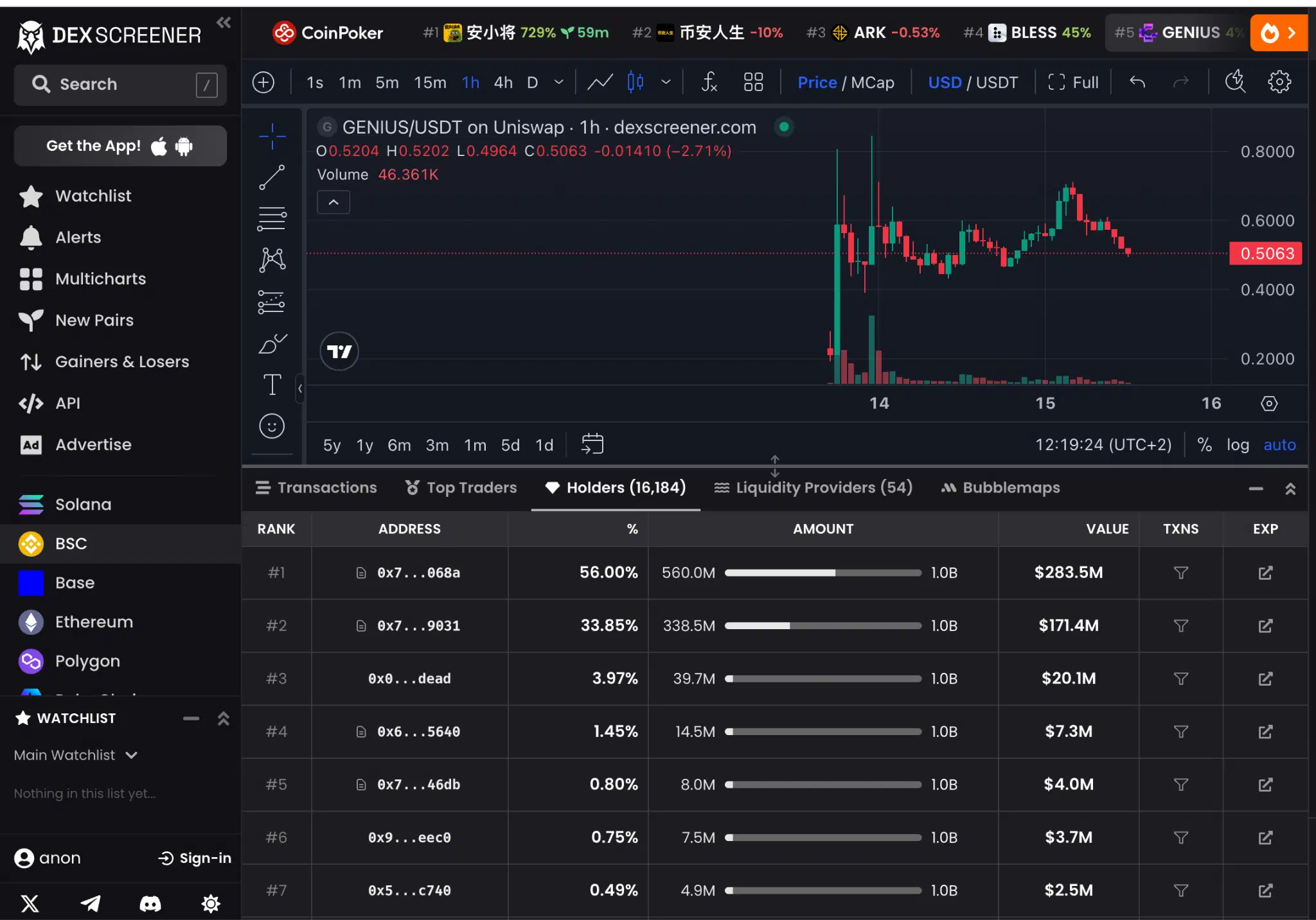 GENIUS holders address DEX Screener