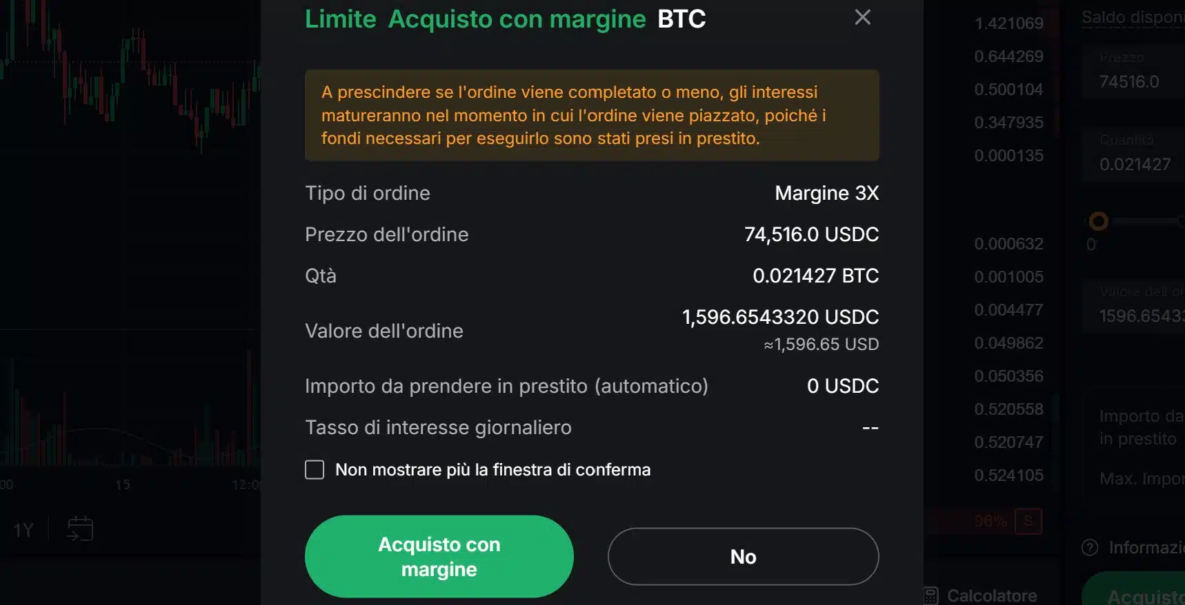 Apertura ordine su Bybit Demo Trading Account