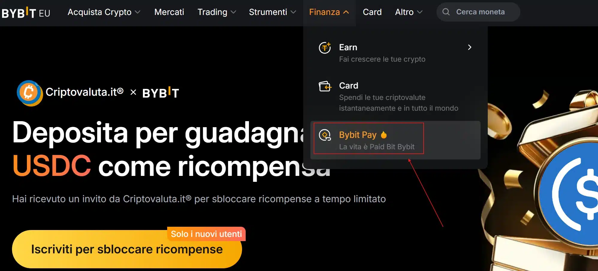 Bybit Pay - accesso alla funzione da desktop