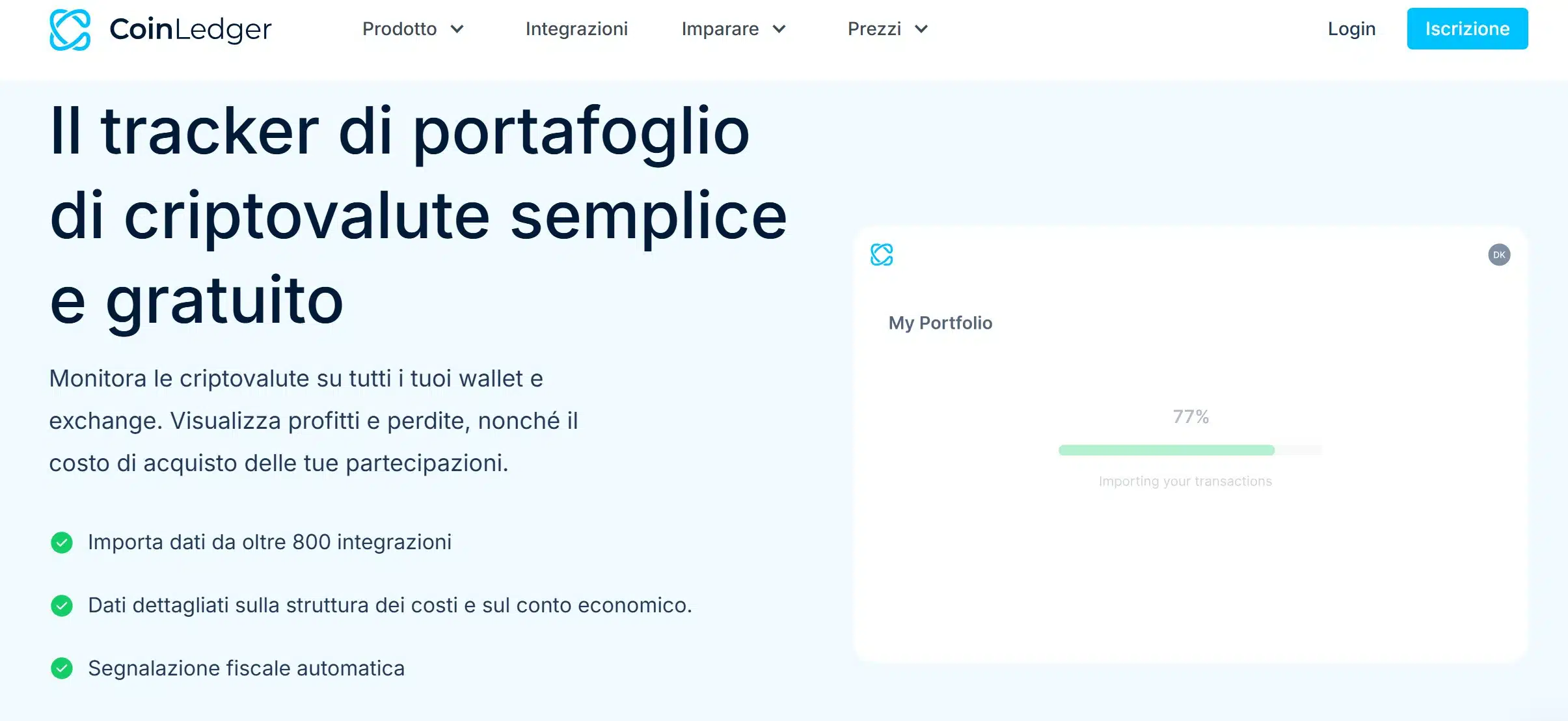 CoinLedger - tracker di portafoglio di criptovalute