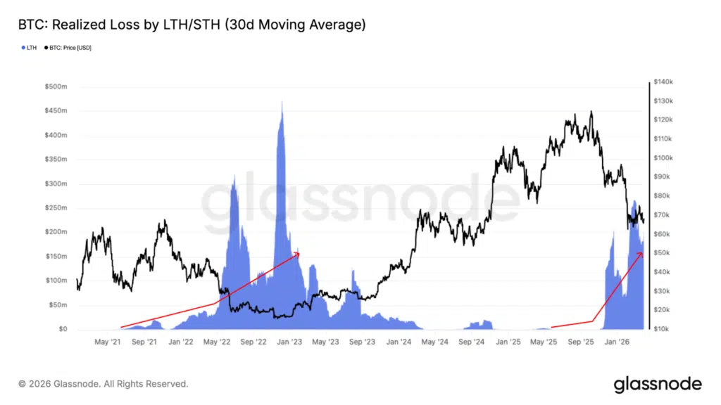 Perdite realizzate holders di lungo periodo Bitcoin