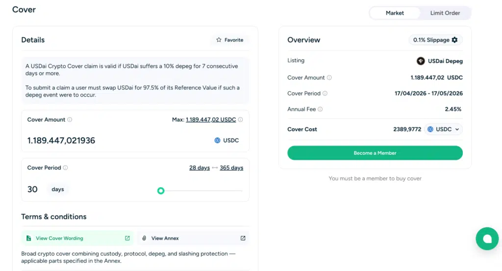 Assicurazione contro depeg stablecoin USDai