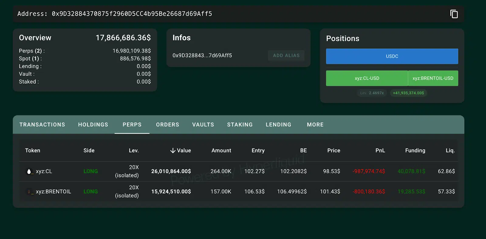 posizione long petrolio whale Hyperliquid