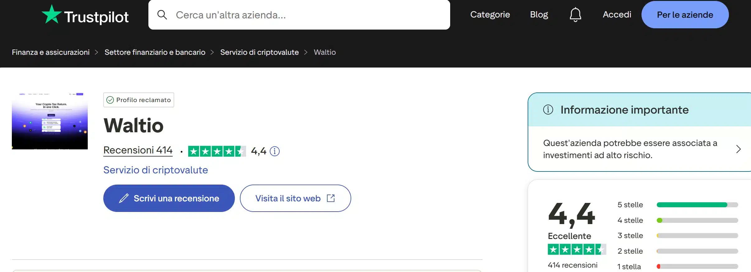 Waltio su TrustPilot - recensioni positive e negative