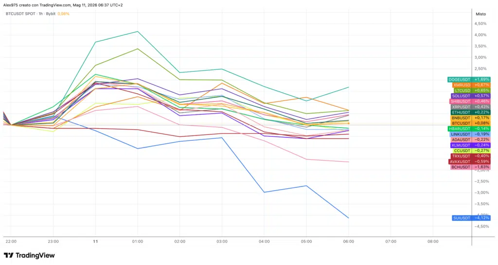 Crypto Top 20 - grafico 1H del 11 maggio 2026