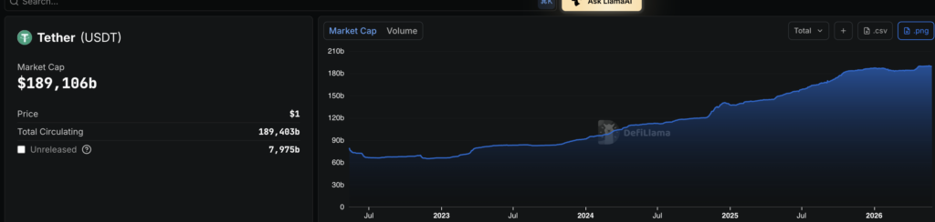 Total Market Cap USDT - Fonte: DefiLlama