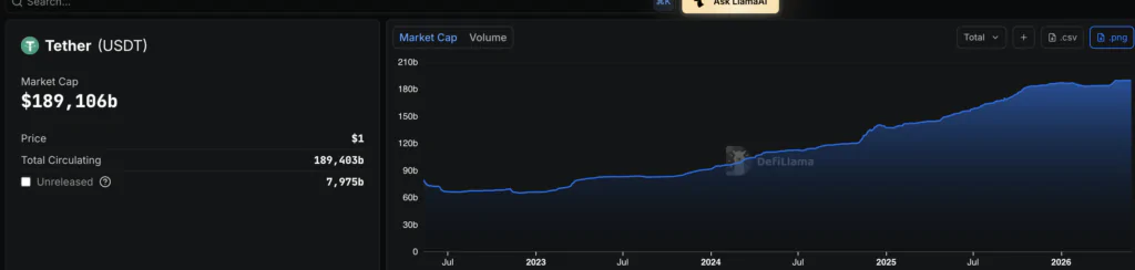 Total Market Cap USDT - Fonte: DefiLlama