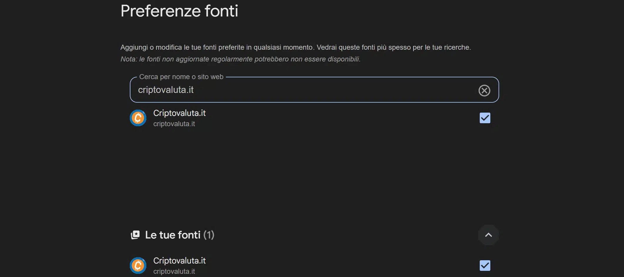Aggiunta fonte su Google