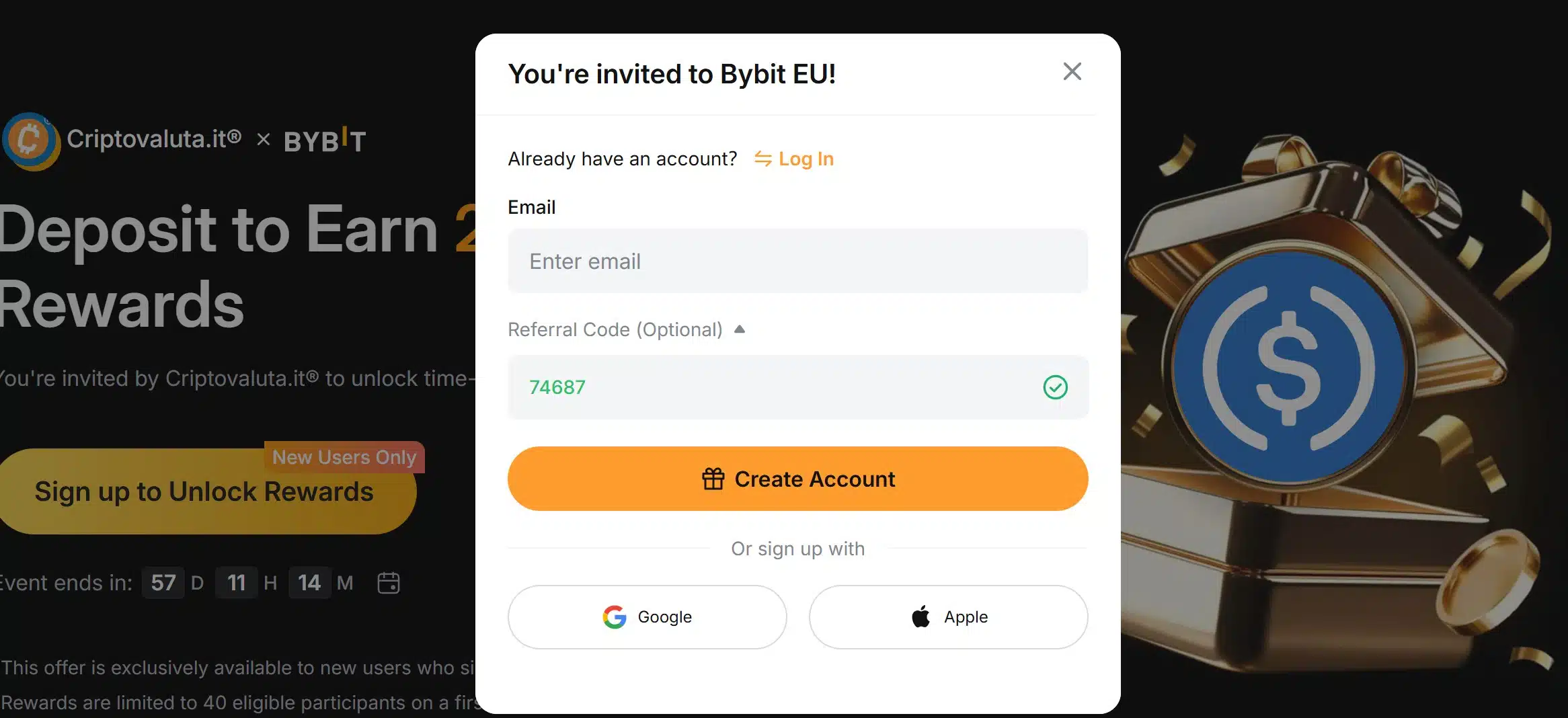 Bybit EU bonus benvenuto - registrazione