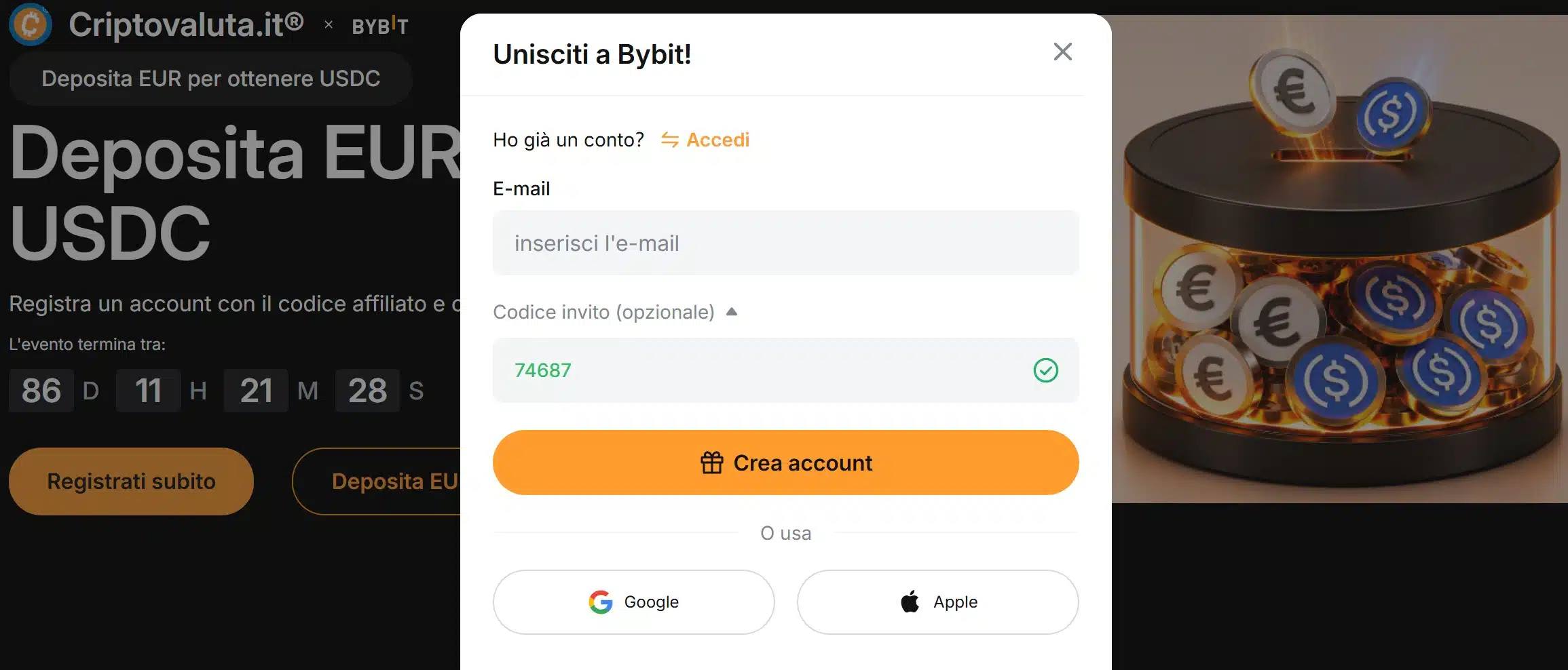 Bybit Promo - fase di registrazione