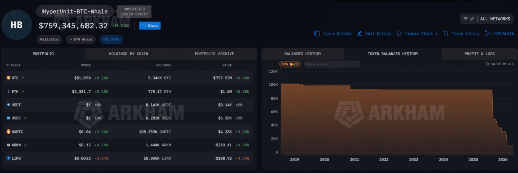 Arkham portafoglio balena Bitcoin
