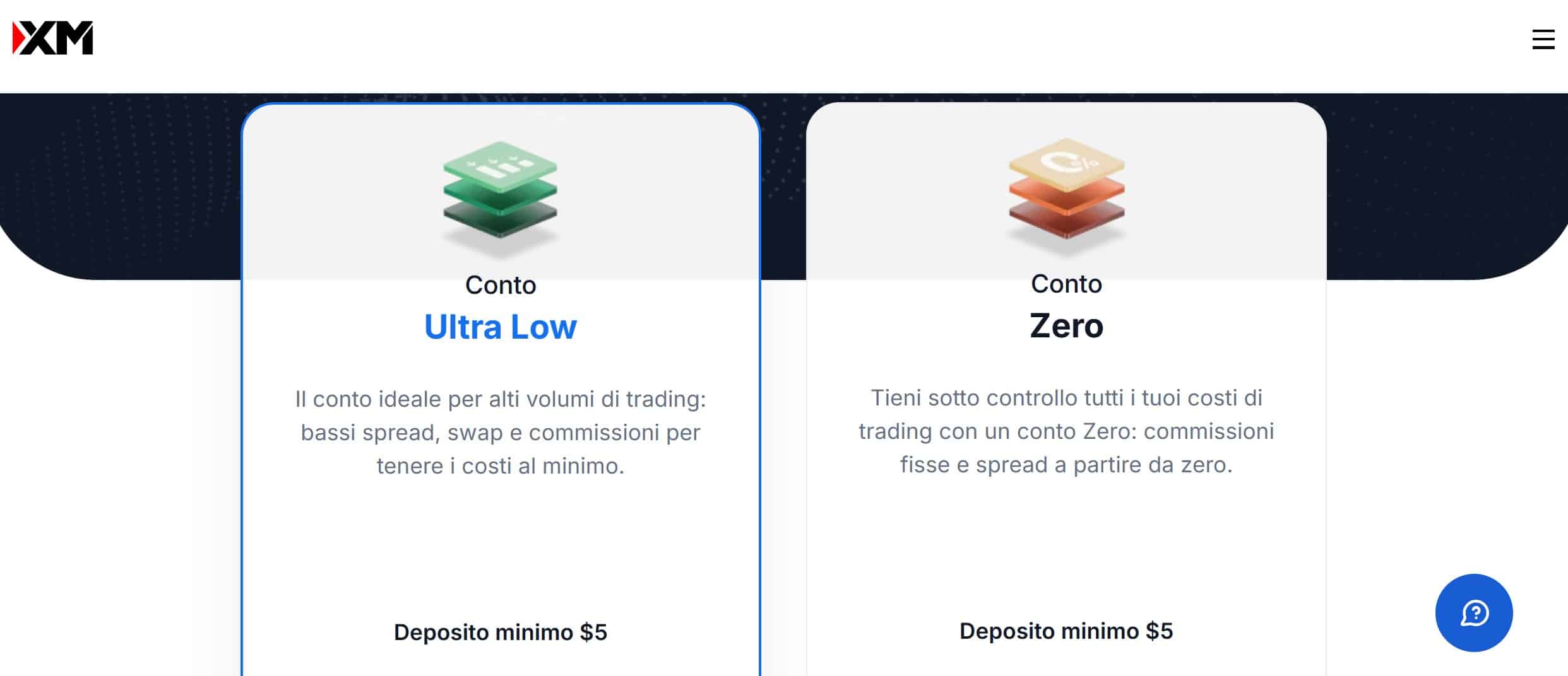 XM: conti disponibili