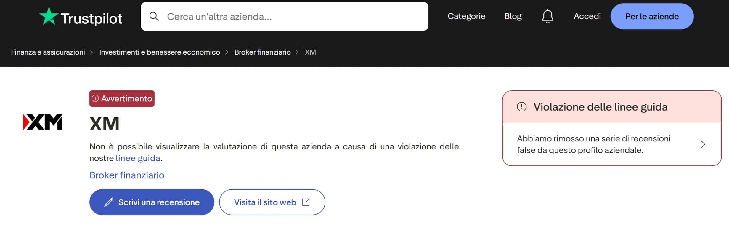 XM su TrustPilot - recensioni positive e negative