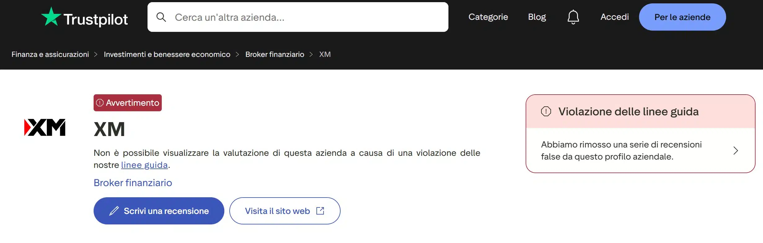 XM su TrustPilot - recensioni positive e negative