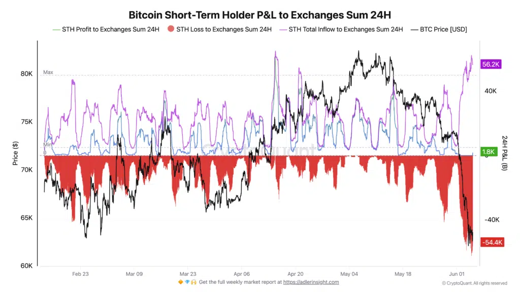 Bitcoin short-term holder profitti e perdite