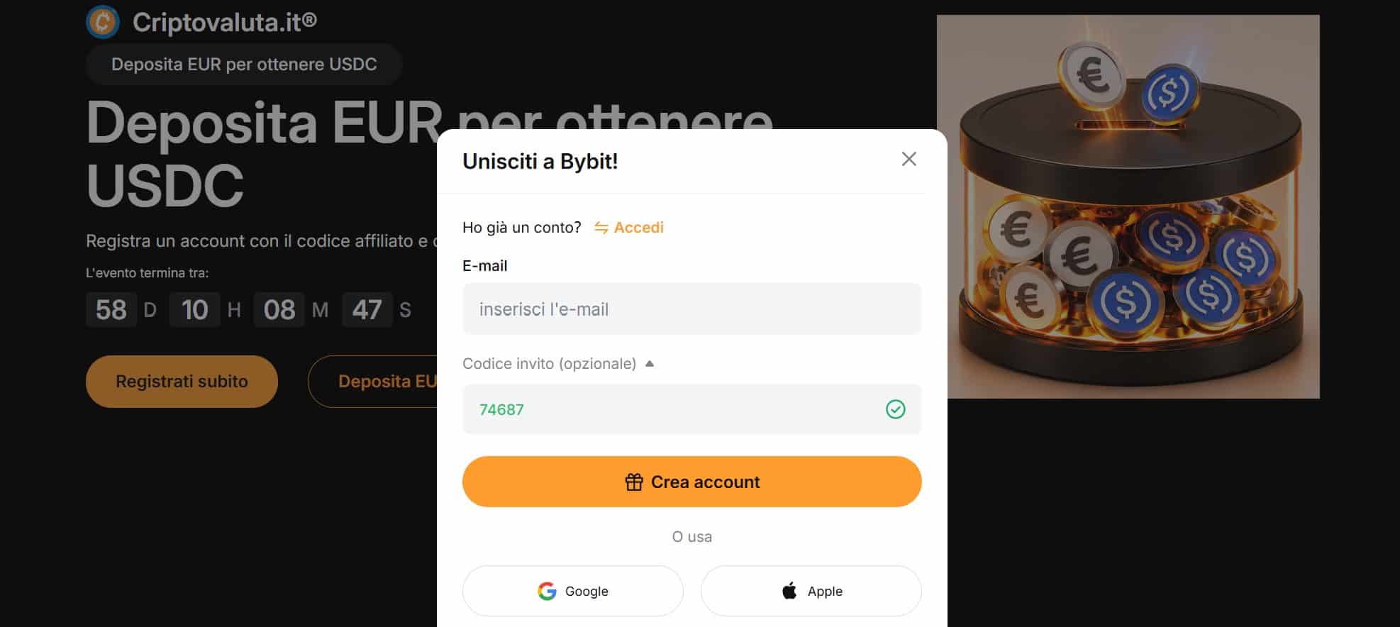 Bybit Flexible Earn - registrazione