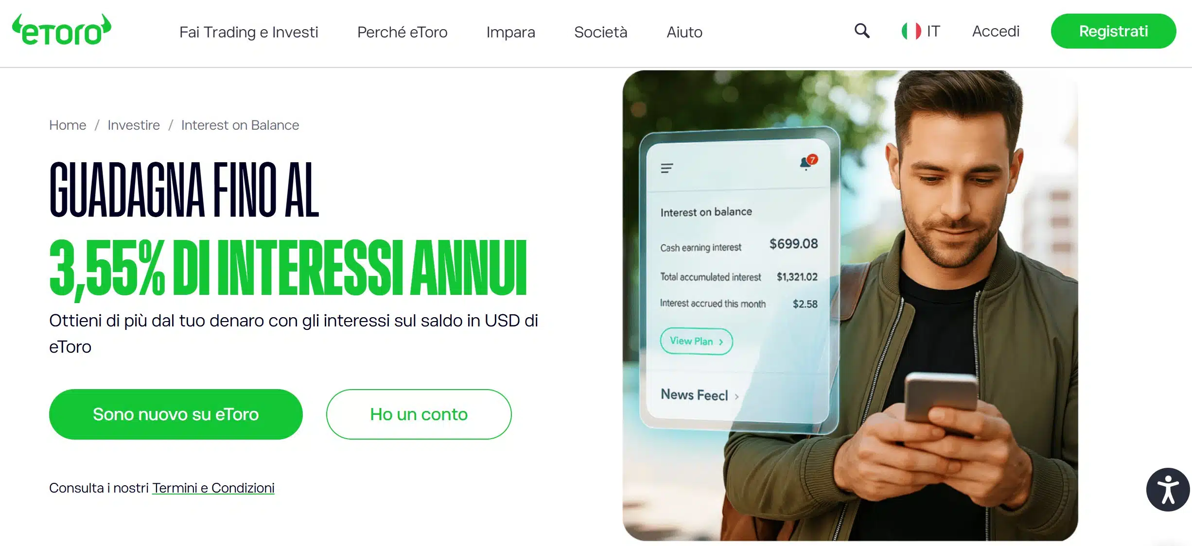 eToro - interessi annui sul saldo USD inutilizzato