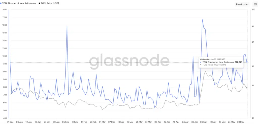 TON: Number of Active Addresses - Fonte: Glassnode