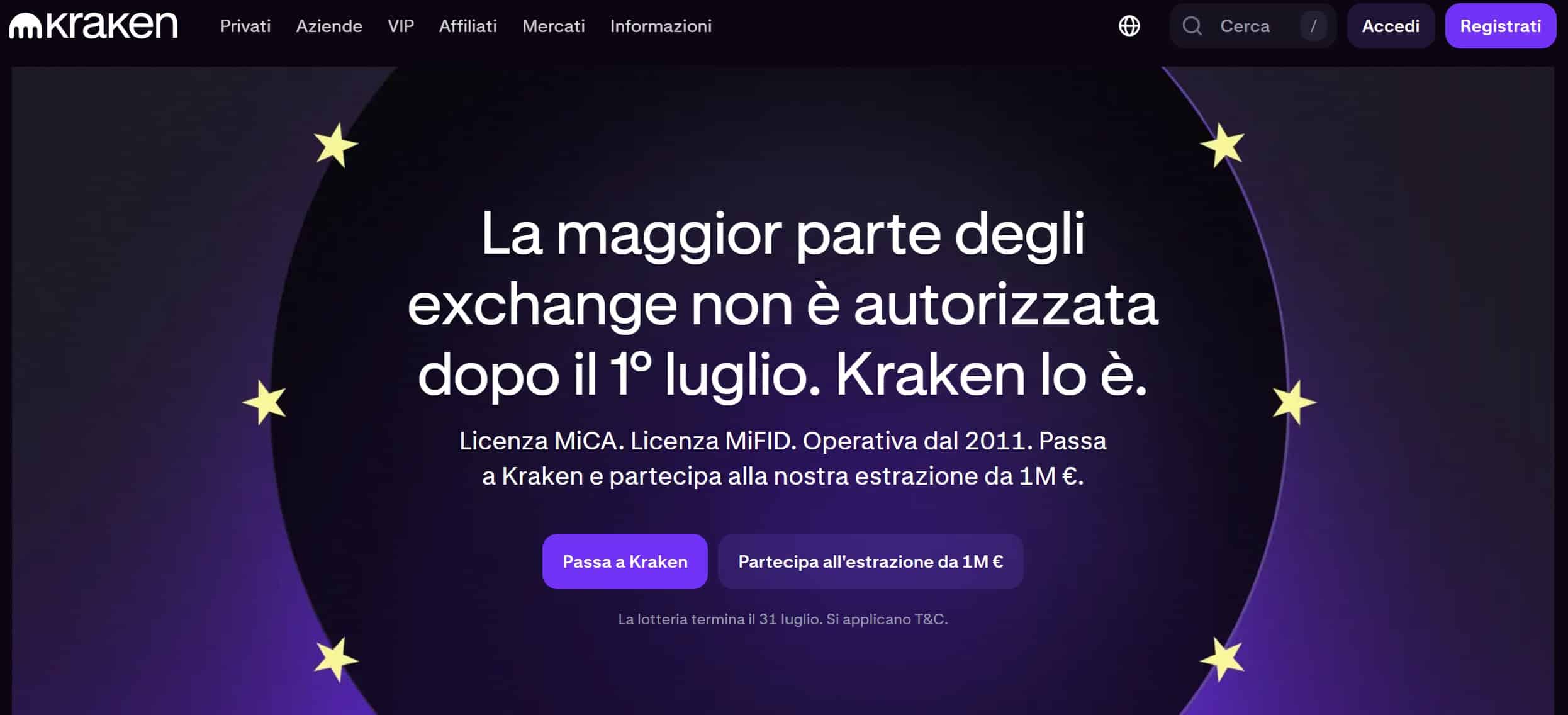Kraken - vantaggi per chi passa da un exchange privo di licenze all'exchange regolare in EU e MiCAR compliant