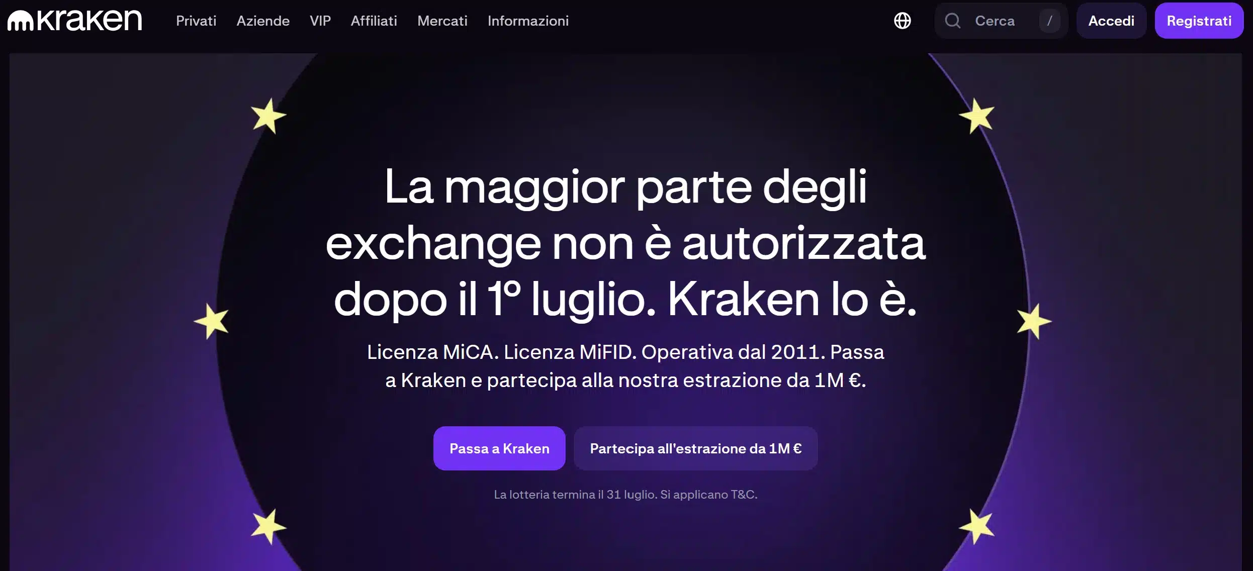 Kraken - vantaggi per chi passa da un exchange privo di licenze all'exchange regolare in EU e MiCAR compliant