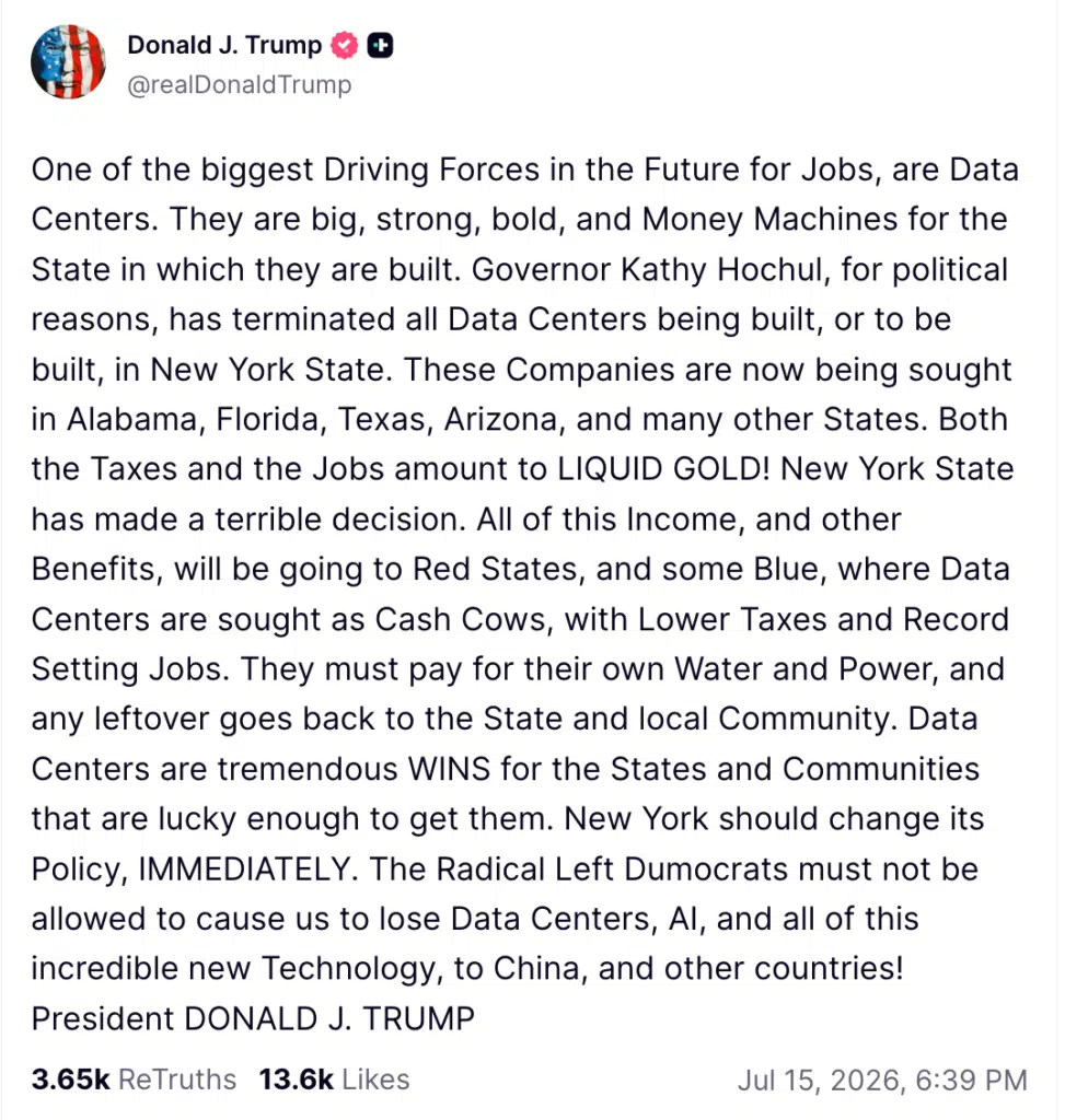Donald Trump Truth Social data center AI