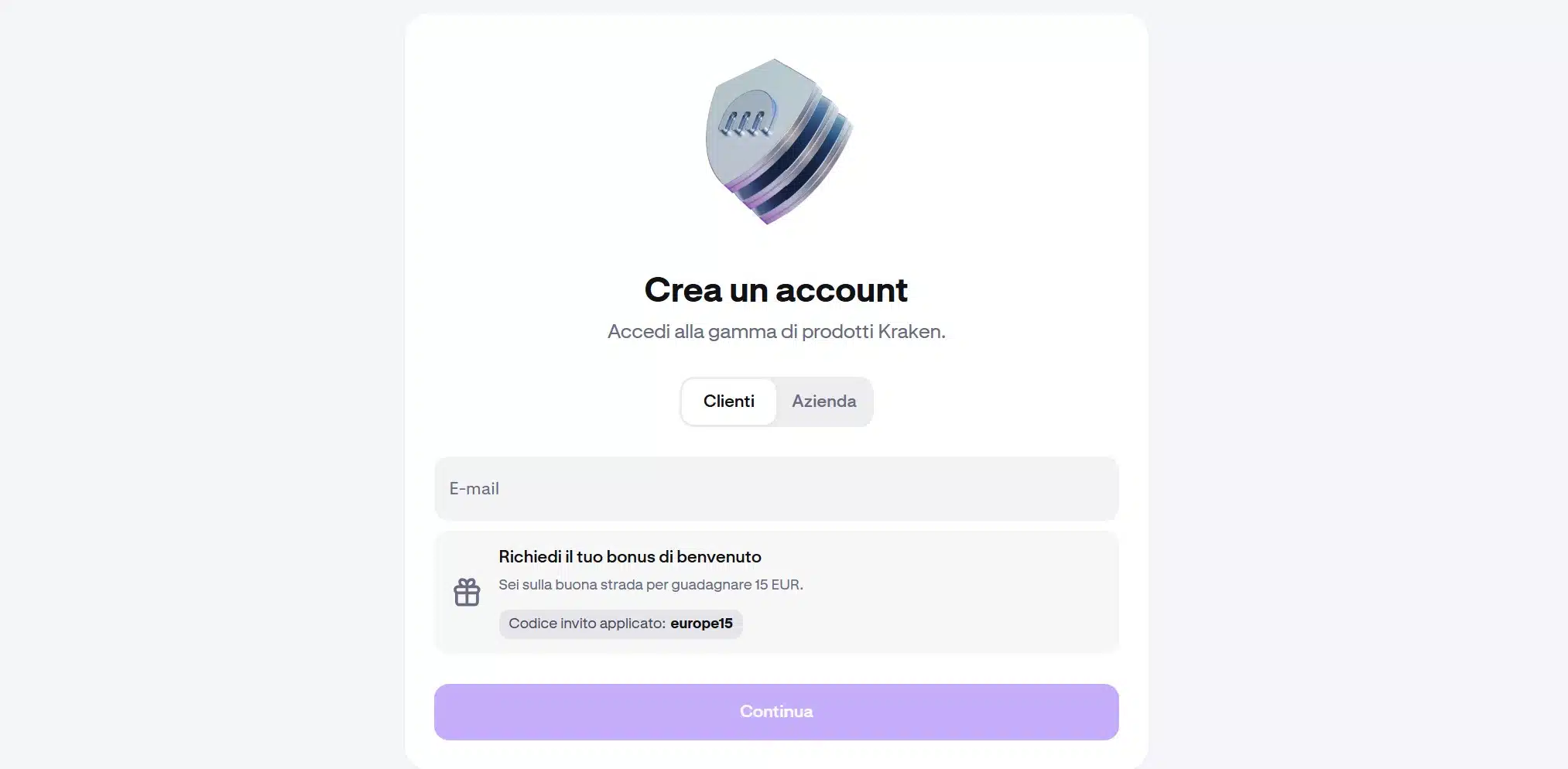 Kraken+: registrazione su Kraken per l'accesso alla funzione