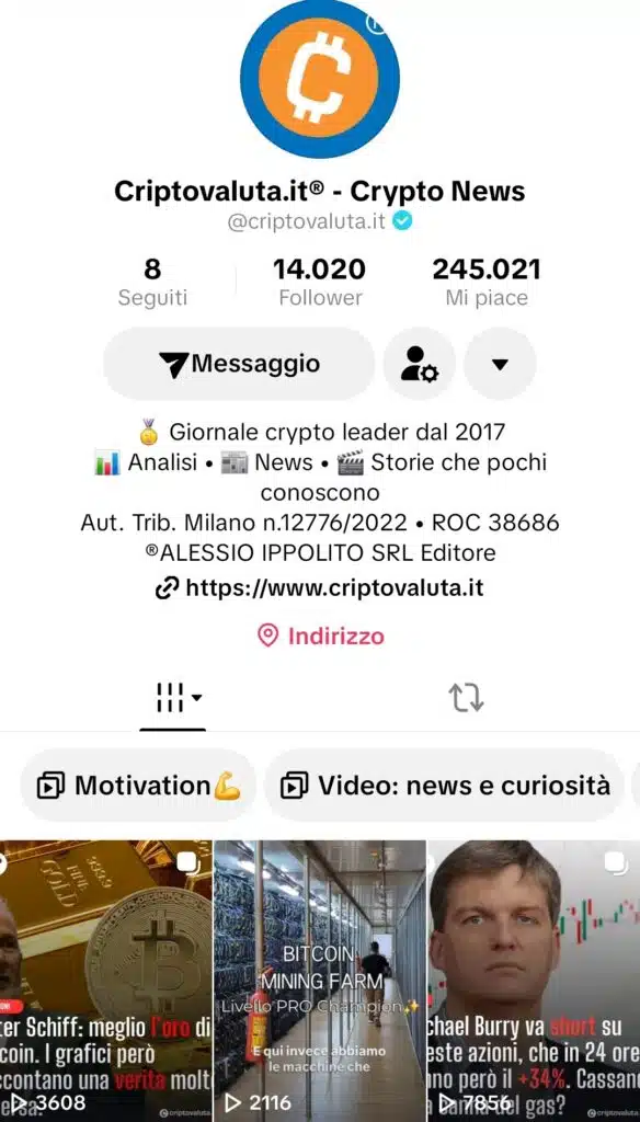 profilo verificato tiktok criptovaluta.it