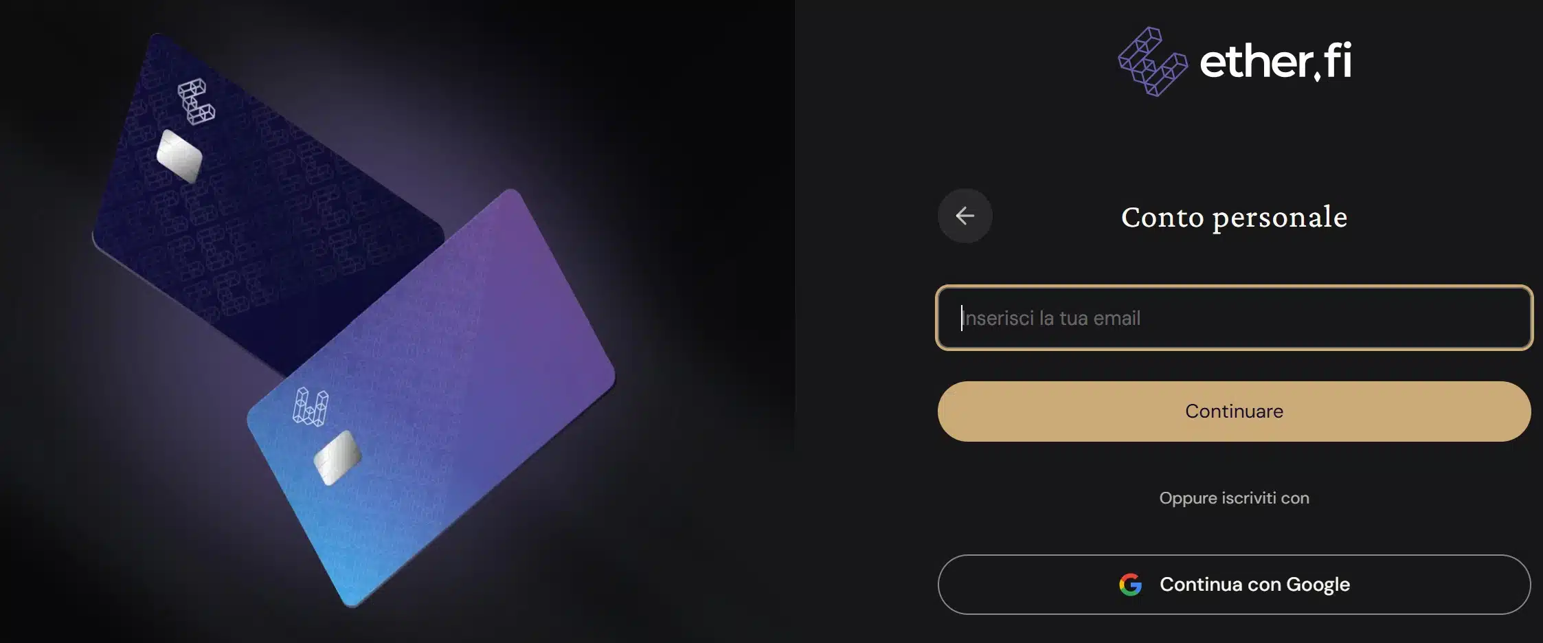 EtherFi Card - inserimento dati