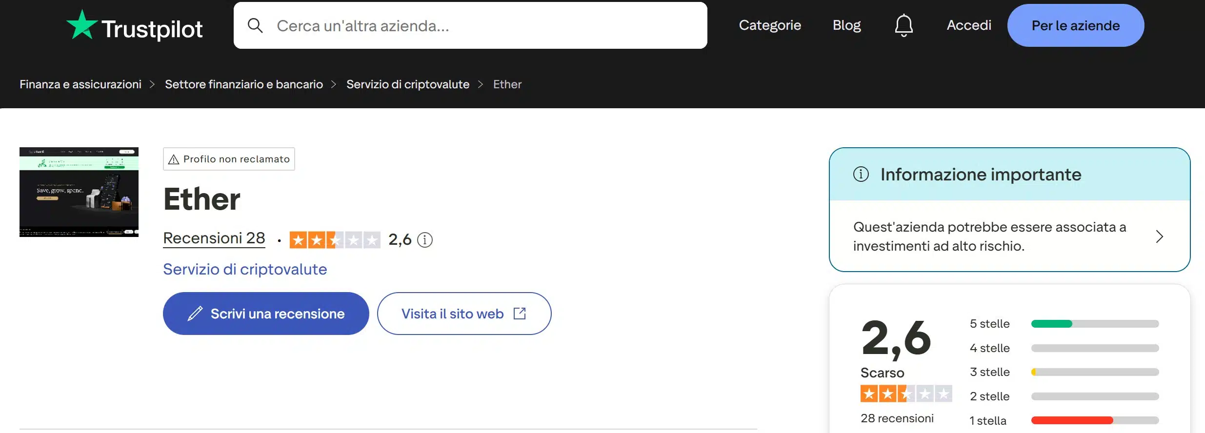 EtherFi Card su TrustPilot - recensioni positive e negative