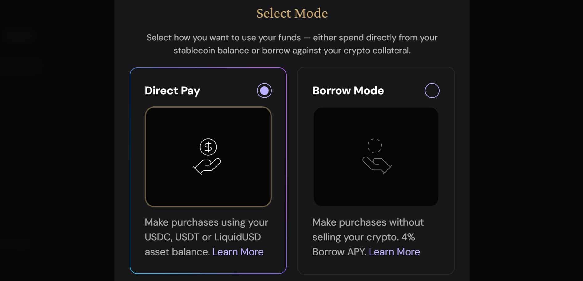 EtherFi Card - Direct Pay e Borrow Mode