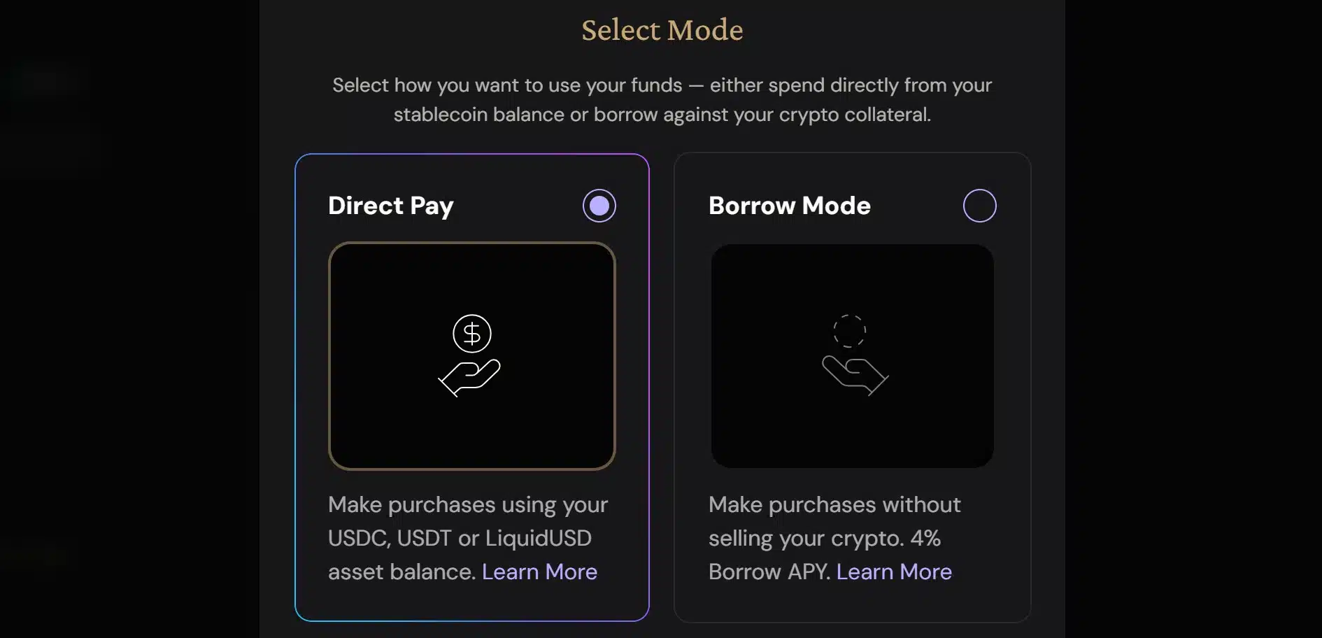 EtherFi Card - Direct Pay e Borrow Mode