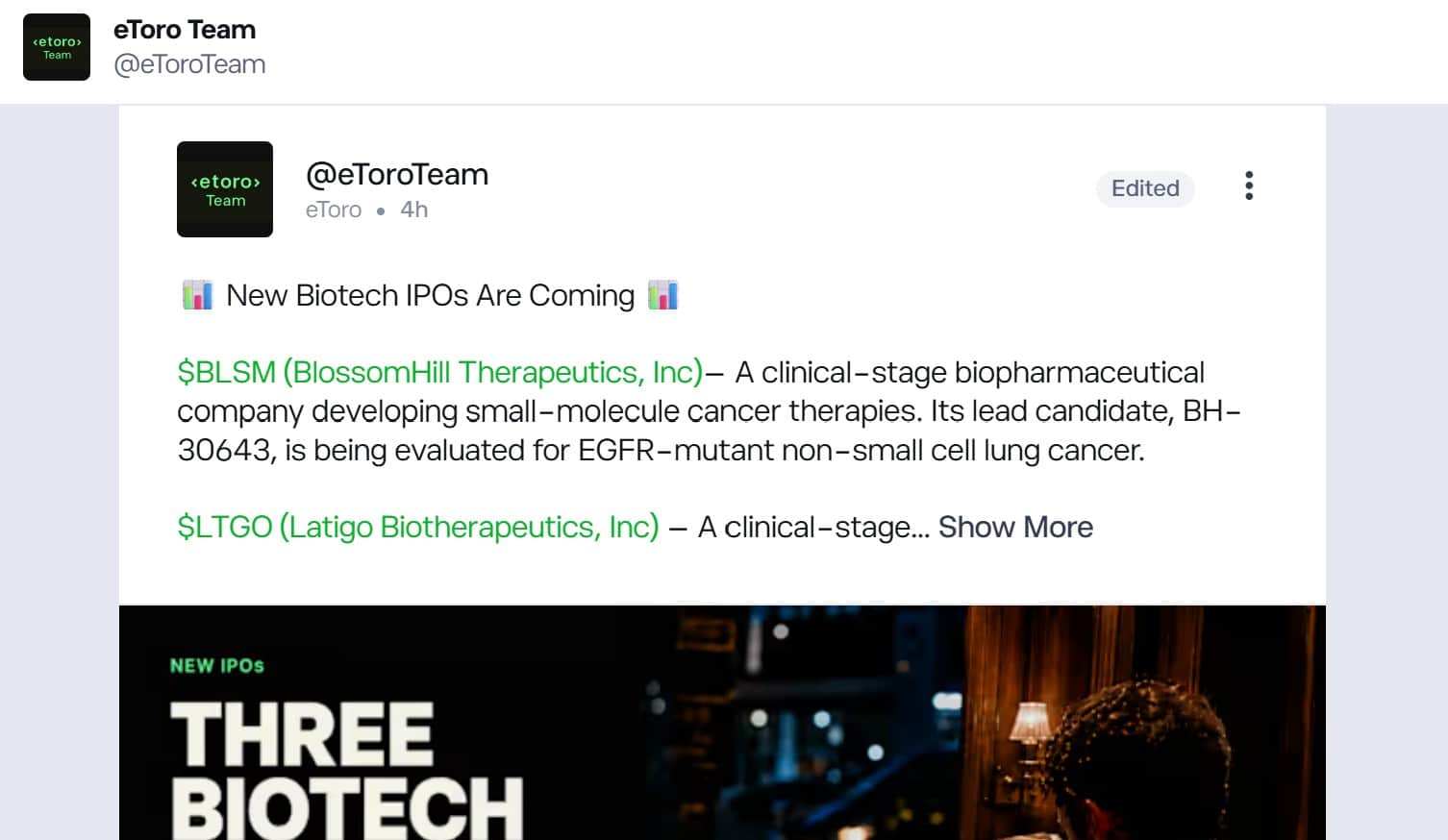 eToro nuove IPO Biotech in arrivo - comunicazione ufficiale