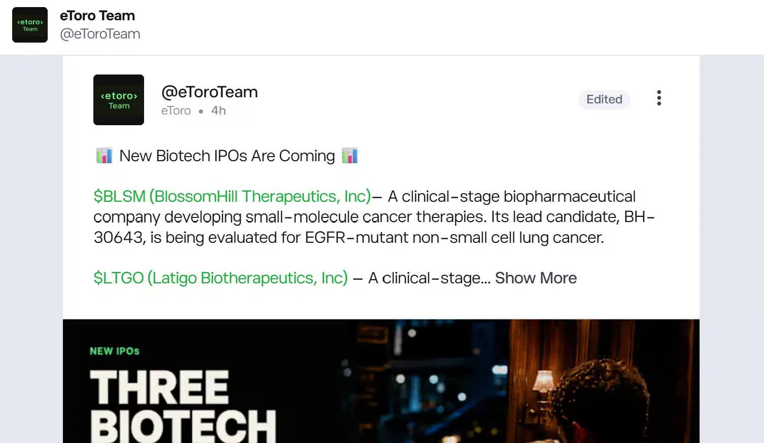 eToro nuove IPO Biotech in arrivo - comunicazione ufficiale