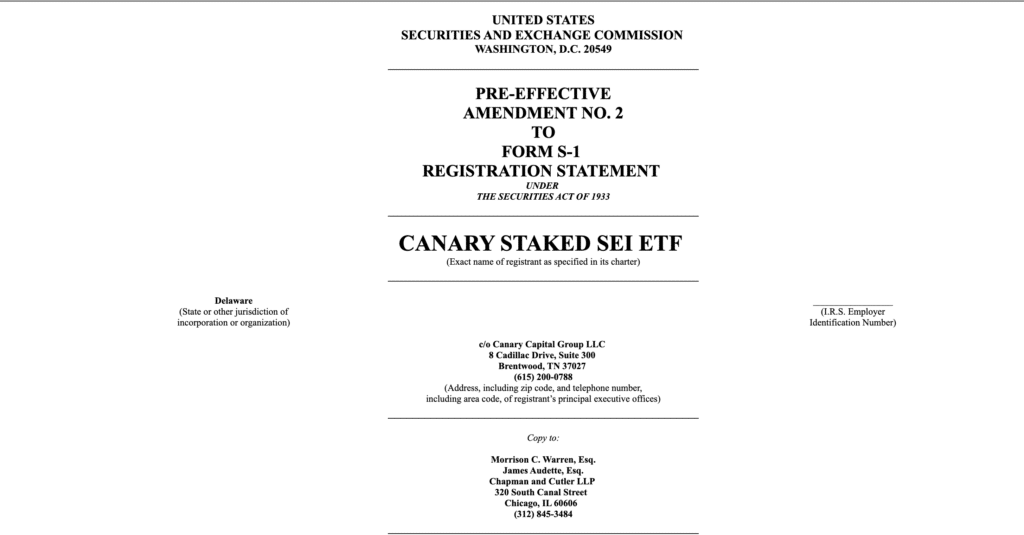 Canary Capital ETF Sei, Form S-1 - Fonte SEC