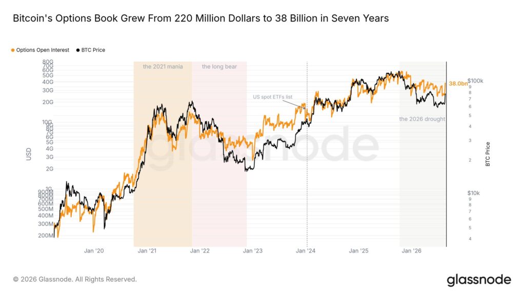 Open interest opzioni Bitcoin crescita