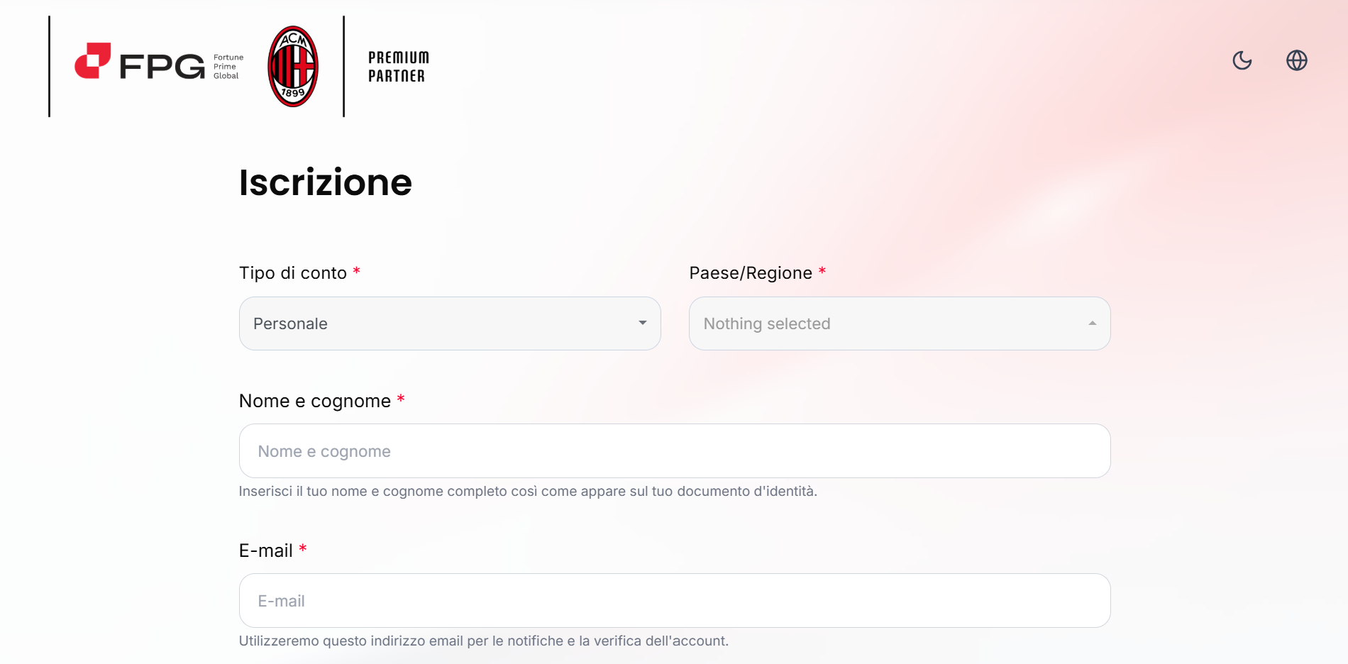 FPG - registrazione e login