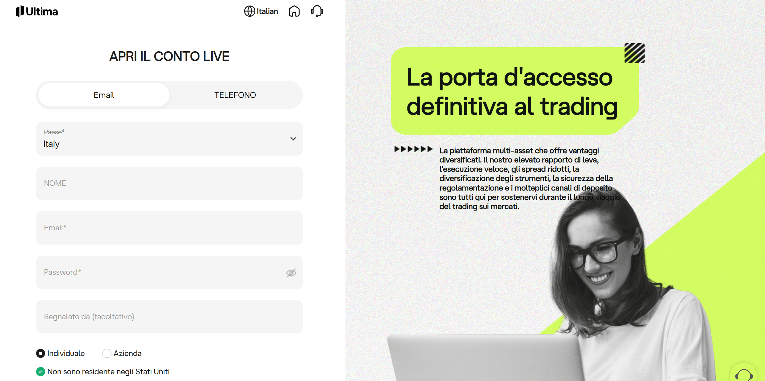Ultima Markets - Bonus 150% - registrazione