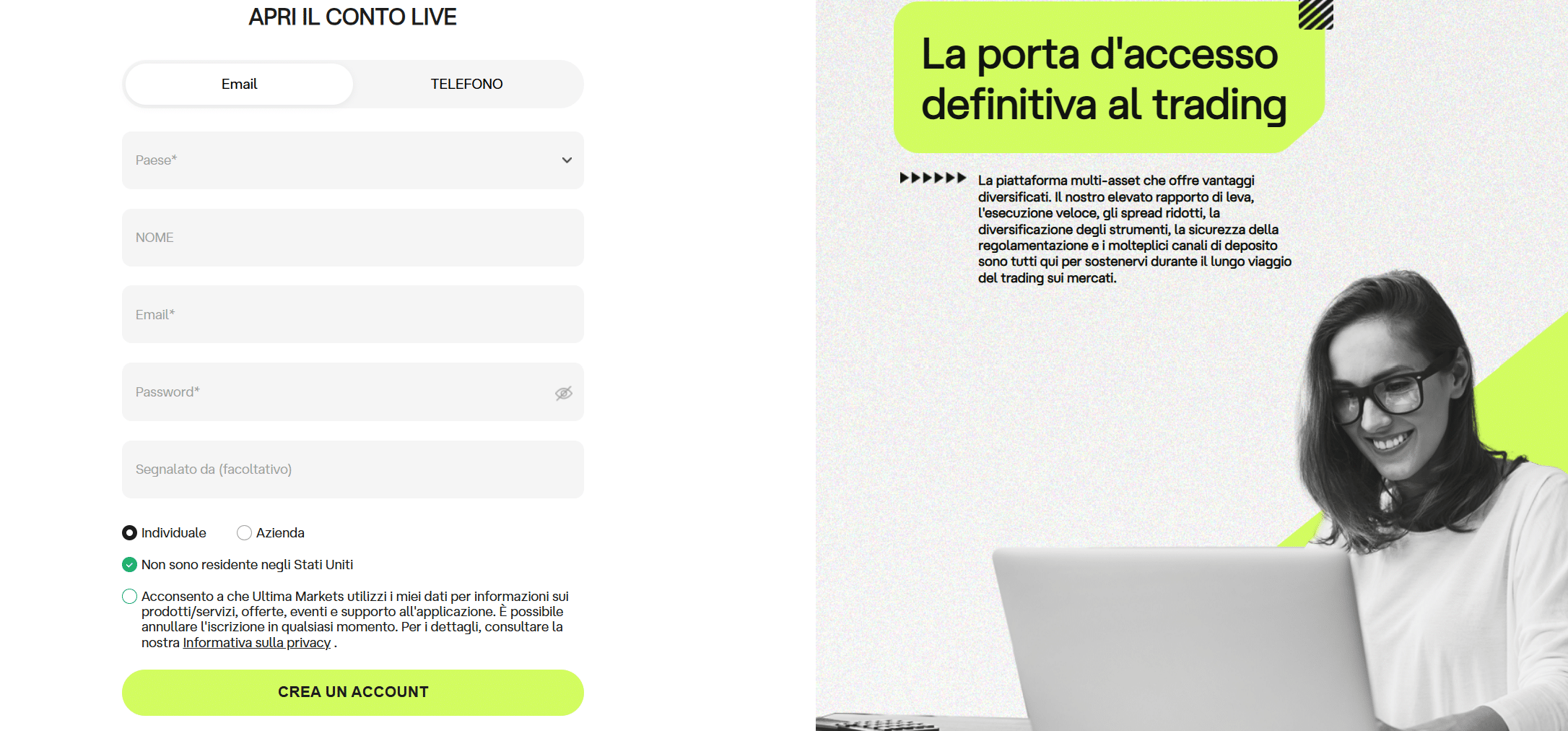 Ultima Markets - registrazione e login