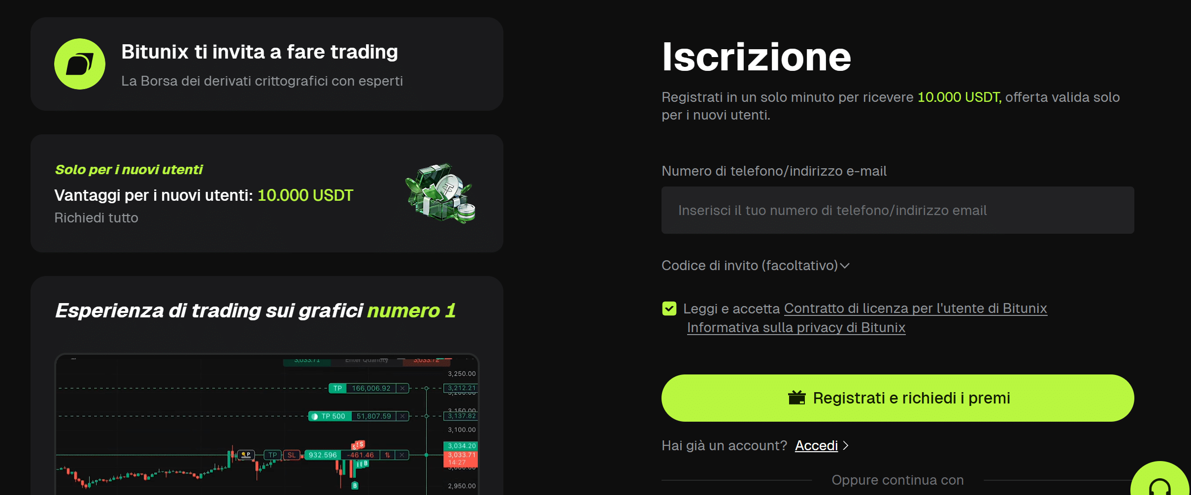 Bitunix promo - registrazione