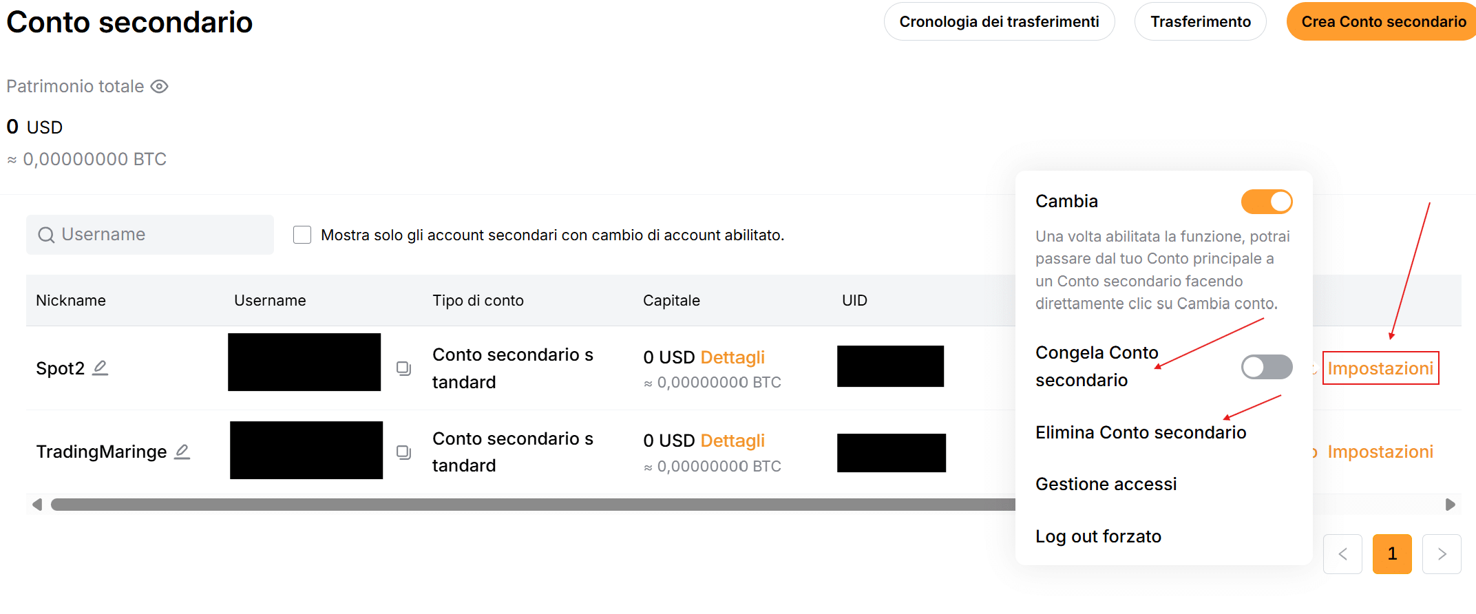 Bloccare o eliminare subaccount su Bybit EU