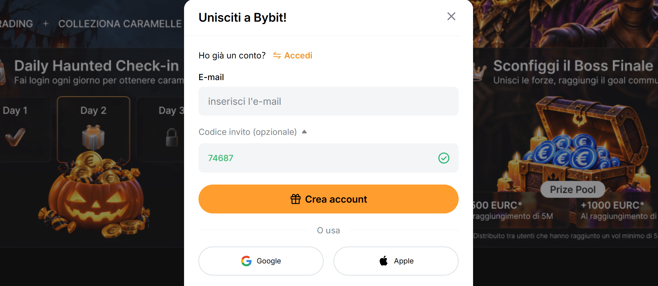 Bybit EU promo Trick or Trade - registrazione